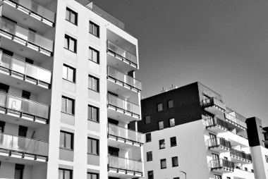 Modern, lüks apartman. Siyah ve beyaz.