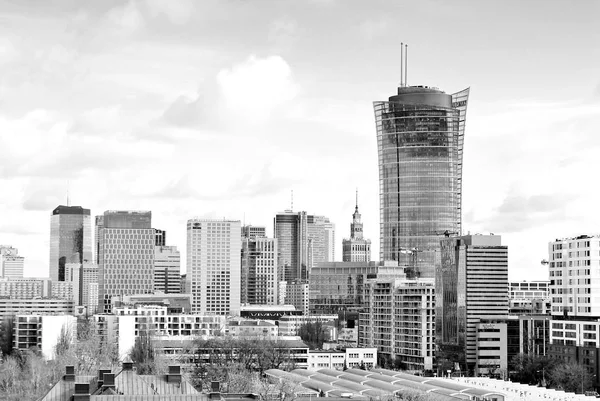 View of the modern city center. Black and white. — Stock Photo, Image