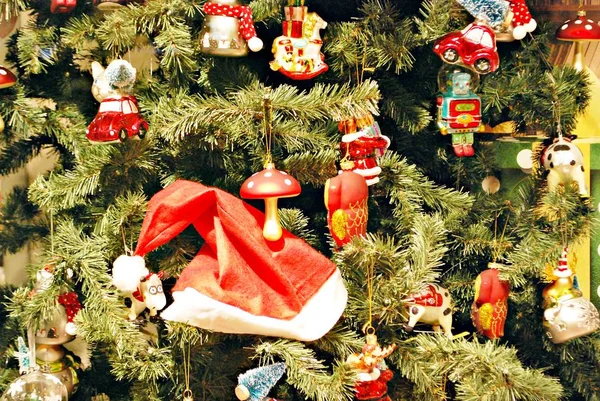 Weihnachtsdekoration Hintergrund Neujahr Weihnachten Spielzeug Für Das Neue Jahr — Stockfoto