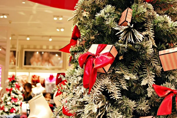 Achtergrond Kerstversiering Een Lingerie Winkel — Stockfoto