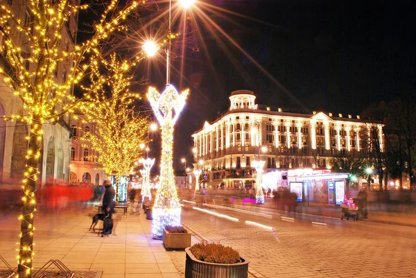 Décorations Noël Plein Air Dans Rue Warsaws — Photo