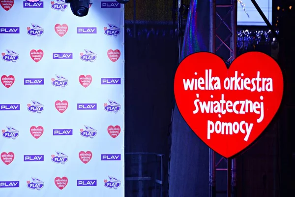 Varsavia Polonia Gennaio 2018 Cuore Rosso Simbolo Carità Sociale Campagna — Foto Stock