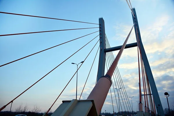 Los Pilones Del Puente Las Cuerdas Contra Cielo Azul Las — Foto de Stock