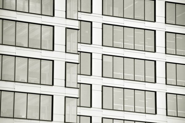 Modern office building. Architectural details of modern building. Black and white.