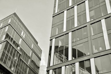 Ofis Binası. İşletme binası. Binanın dış. Siyah ve beyaz.