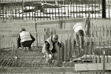 İnşaat site işçileri, siyah ve beyaz