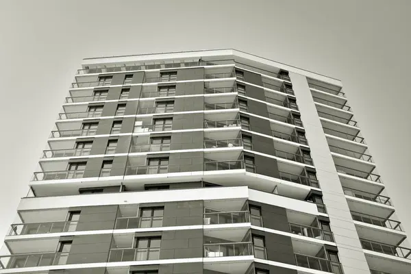 Facade Modern Apartment Building Black White — Stock Photo, Image