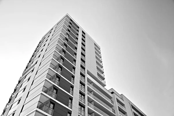 Facade Modern Apartment Building Black White — Stock Photo, Image