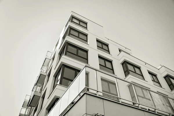 Facade Modern Apartment Building Black White — Stock Photo, Image