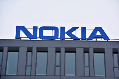 Varşova, Polonya. 10 Şubat 2018. Şirket tabela Nokia. 