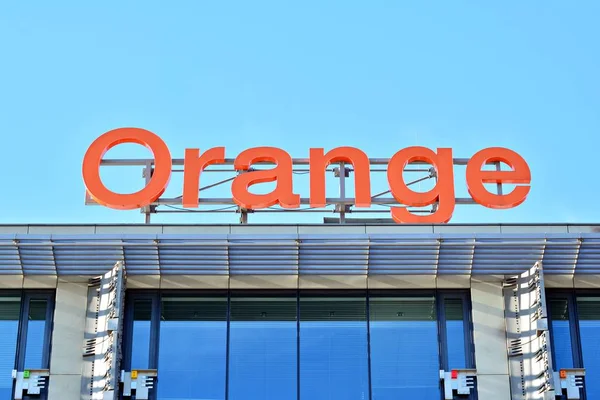 Varsovia Polonia Marzo 2018 Firma Orange Letrero Empresa Orange — Foto de Stock