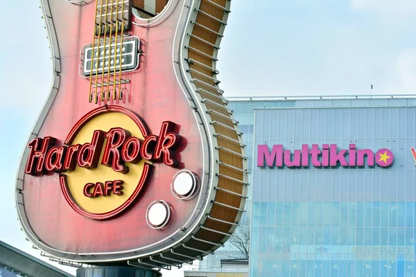 Warschau Polen März 2018 Zeichen Hard Rock Café Firmenschild Hard — Stockfoto