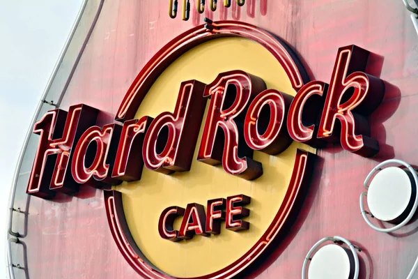 Warschau Polen März 2018 Zeichen Hard Rock Café Firmenschild Hard — Stockfoto