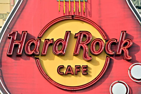 Warschau Polen März 2018 Zeichen Hard Rock Café Firmenschild Hard — Stockfoto