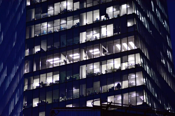 Ventana Del Edificio Varios Pisos Iluminación Oficinas Vidrio Acero —  Fotos de Stock