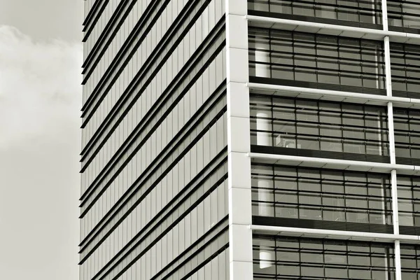 Γυάλινα Τοιχώματα Ένα Κτίριο Γραφείων Επιχειρηματική Φόντο Μαύρο Και Άσπρο — Φωτογραφία Αρχείου
