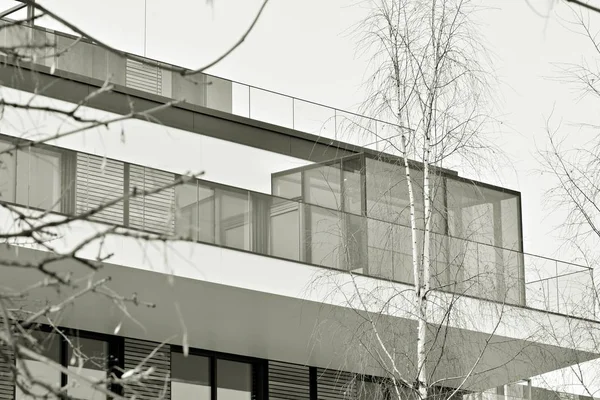 Detail New Modern Apartment Building Black White — Stock Photo, Image