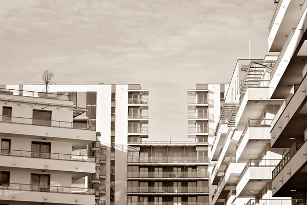 Detalii Despre Nouă Clădire Modernă Apartamente Negru Alb — Fotografie, imagine de stoc