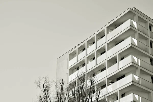 Detalhe Novo Edifício Apartamentos Moderno Preto Branco — Fotografia de Stock