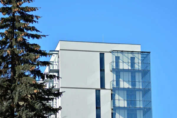 Detalhes Apartamentos Edifício Com Varandas — Fotografia de Stock