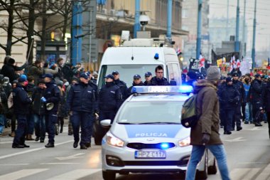 Varşova, Polonya. 23 Mart 2018. Varşova'daki insanlar protesto muhafazakar hükümetlerin son girişimi kürtaj kısıtlamak için binlerce.