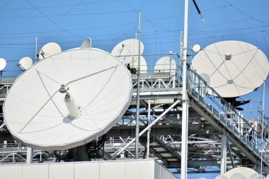 Satellite Communications Dishes on top of TV Station clipart