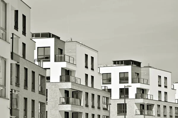 Facade Modern Apartment Building Black White — Stock Photo, Image