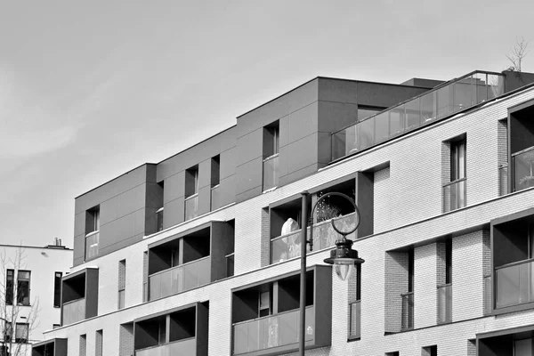 Facade Modern Apartment Building Black White — Stock Photo, Image