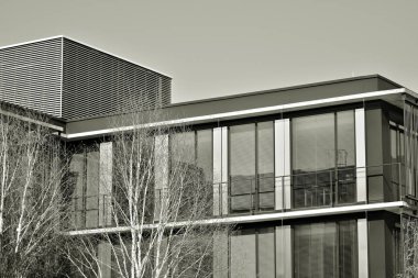 Modern şehir ofis binası dış. Siyah ve beyaz.