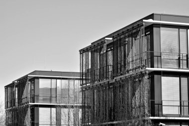 Modern şehir ofis binası dış. Siyah ve beyaz.