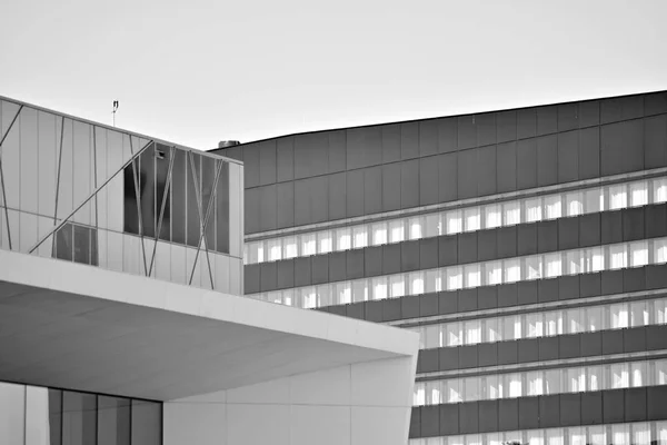 Moderno Edifício Escritórios Cidade Exterior Preto Branco — Fotografia de Stock