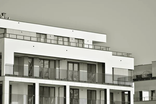 Facade Modern Apartment Building Black White — Stock Photo, Image