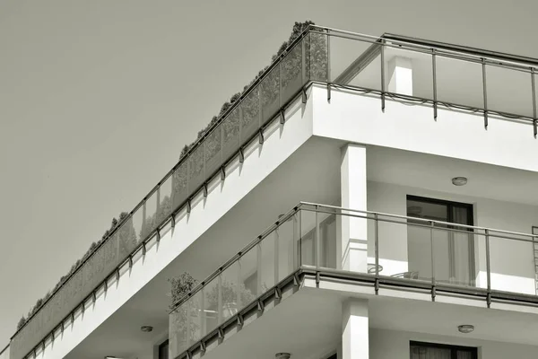 Facade Modern Apartment Building Black White — Stock Photo, Image