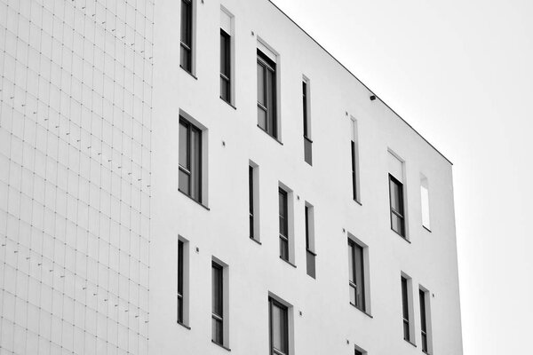 Facade of a modern apartment building. Black and white.