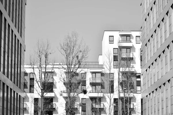 Facade Modern Apartment Building Black White — Stock Photo, Image