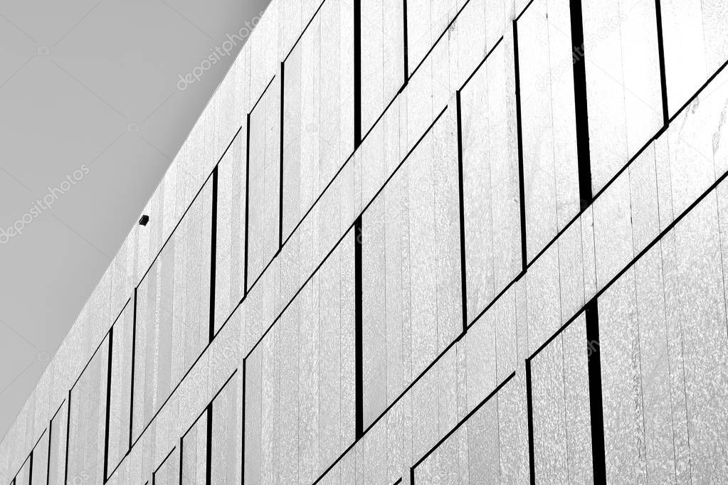 Modern city office building exterior. Black and white.