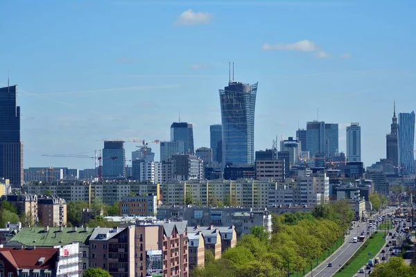 Warschau Poland April 2018 Luchtfoto Downtown Business Wolkenkrabbers Centrum Van — Stockfoto