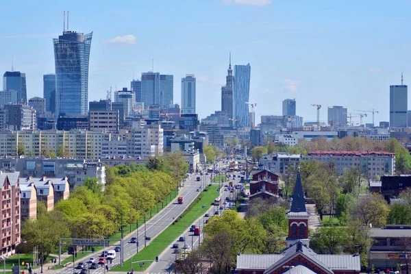 Warschau Poland April 2018 Luchtfoto Downtown Business Wolkenkrabbers Centrum Van — Stockfoto