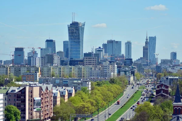 Warschau Poland April 2018 Luchtfoto Downtown Business Wolkenkrabbers Centrum Van — Stockfoto