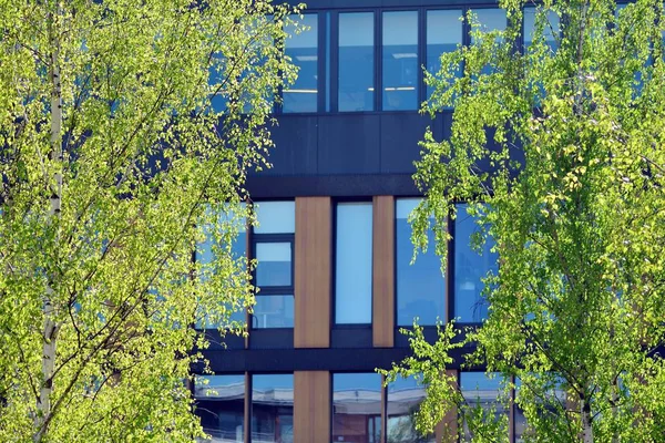 Kentsel Arka Plan Modern Cam Cephe Detay Ofis Binası — Stok fotoğraf