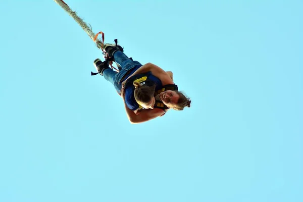 Varsóvia Polónia Abril 2018 Salto Bungee Varsóvia Bungee Jump Para — Fotografia de Stock