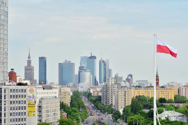 Варшава Польша Мая 2018 Года Air View Downtown Business Skyscrapers — стоковое фото