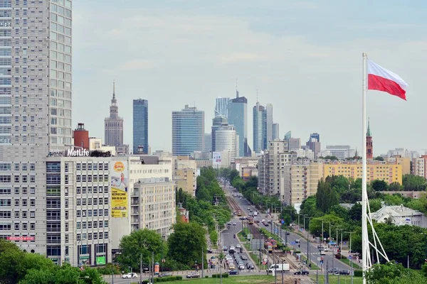 Warsaw Poland May 2018 Aerial View Downtown Business Skyscrapers City — Stock Photo, Image