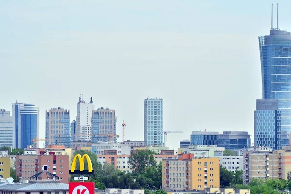 Warschau Polen Mei 2018 Luchtfoto Downtown Business Wolkenkrabbers Centrum Van — Stockfoto