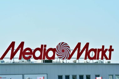 Varşova, Polonya. 23 Nisan 2018. İşareti Media Markt. Şirket tabela Media Markt.