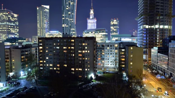 Varsovie Pologne Novembre 2019 Panorama Nocturne Varsovie Avec Gratte Ciel — Photo