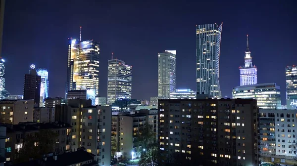 Варшава Польша Ноября 2019 Года Ночная Панорама Варшавы Небоскребами — стоковое фото