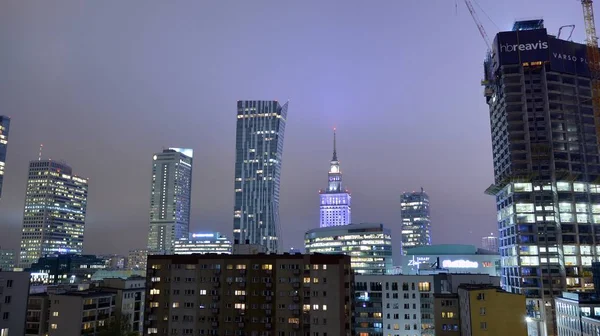 Warszawa Polska Listopada 2019 Plac Budowy Biurowca Varso Place Nocy — Zdjęcie stockowe