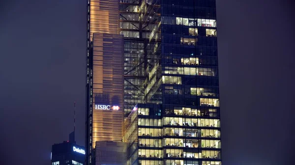 Warsaw Poland November 2019 Night Panorama Warsaw Skyscrapers — Stock Photo, Image