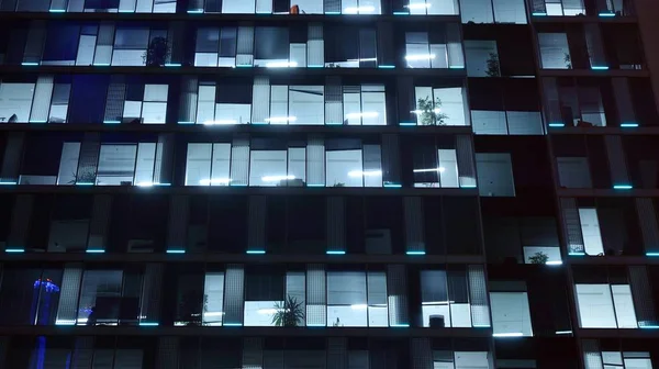 Pattern Office Buildings Windows Illuminated Night Lighting Glass Architecture Facade — Stock Photo, Image